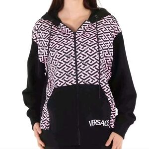 Versace Ladies La Greca-print Zip-fastening Hoodie size 4 usa NEW/TAGS LAST CALL